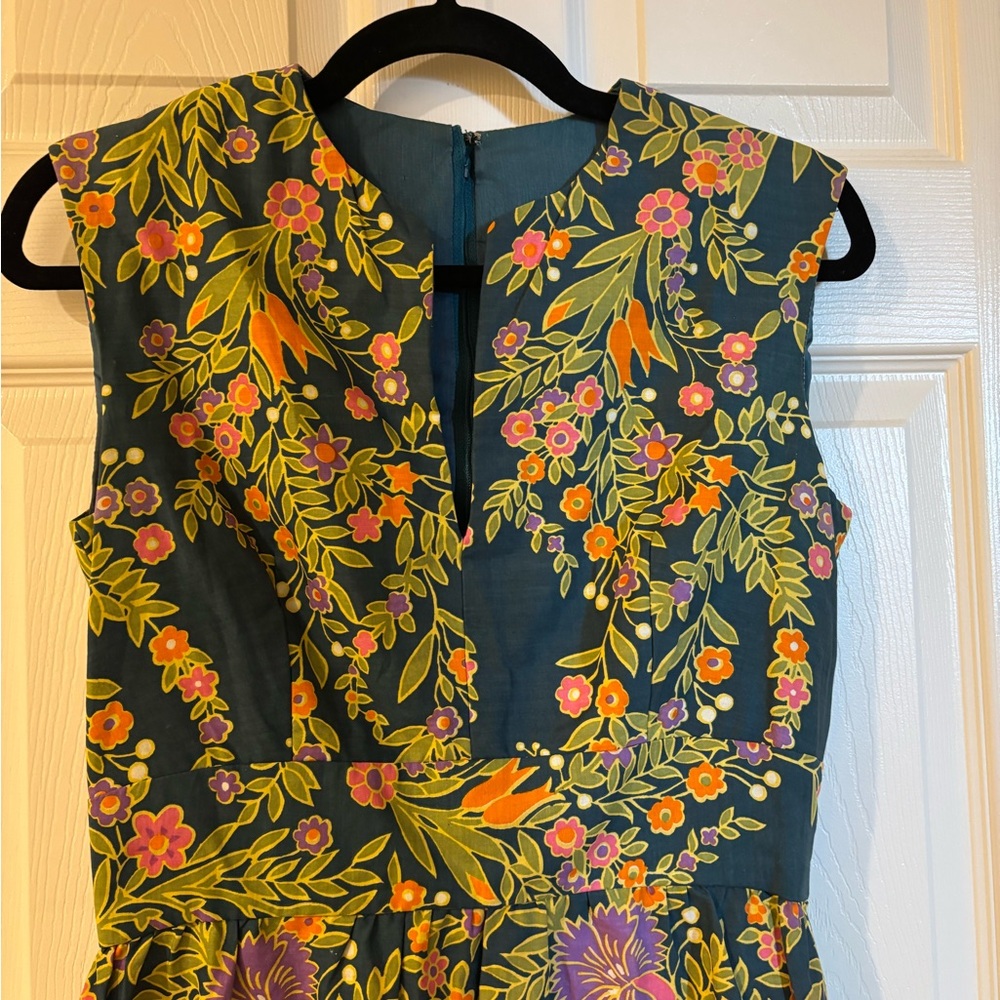 Floral Paisley Green and Orange Midi Dress - Picture 2 of 12